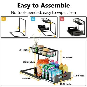 Ceetug Under Sink Organizers and Storage 2 Tier Slide Out Kitchen Cabinet Organizer Sturdy Metal Bathroom Storage (Black, 1 Pack)
