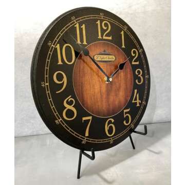 The Big Clock Store Handcrafted Black & Wood Wall Clock | Silent Non-Ticking Mechanism | Rustic Charm for Kitchen, Living Room, or Bedroom | Battery Operated | Made in USA | Large (15-Inch)