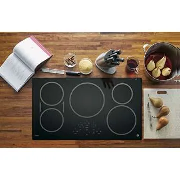 GE 36-Inch Cooktop with 5 Induction | Pan Size Sensors, SyncBurners, Red LED Display, Kitchen Timer, 3,700-Watt Element | ADA Compliant Fits Guarantee | PHP9036DJBB model