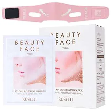 RuBelli Beauty Face Premium 2-Step Chin & Cheek Care | V Line Shaping Face band + 7 Hot Sheets | For Lifting, Firming, Slimming and Anti-Aging, Anti-Wrinkle