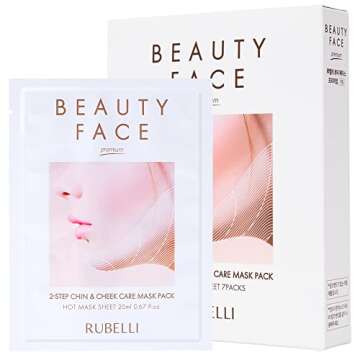 RuBelli Beauty Face Premium 2-Step Chin & Cheek Care | V Line Shaping Face band + 7 Hot Sheets | For Lifting, Firming, Slimming and Anti-Aging, Anti-Wrinkle