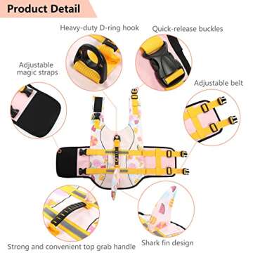 ASENKU Dog Life Jacket Pet Life Safety Vest for Swimming Boating, Dog Shark Life Jackets Dog Lifesavers Swimsuits for Pool, Dog Water Floatation Vest for Small Medium Large Dogs (Summer Pink, S)