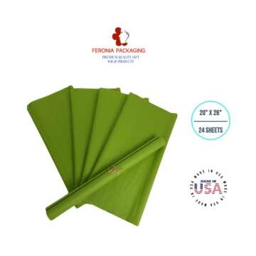 Oasis Green Tissue Paper Squares, Bulk 24 Sheets, Premium Gift Wrap and Art Supplies for Birthdays, Holidays, or Presents by Feronia packaging, Large 20 Inch x 26 Inch
