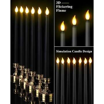 Funtery 48 Pcs Flameless LED Taper Candles 11 Inch Battery Operated Flickering Candles Bulk for Christmas Church Wedding Party(Black)