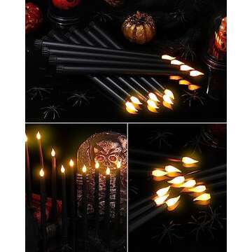 Funtery 48 Pcs Flameless LED Taper Candles 11 Inch Battery Operated Flickering Candles Bulk for Christmas Church Wedding Party(Black)