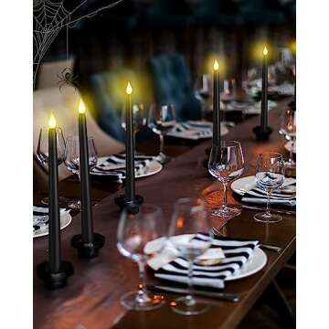 Funtery 48 Pcs Flameless LED Taper Candles 11 Inch Battery Operated Flickering Candles Bulk for Christmas Church Wedding Party(Black)