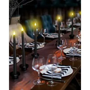 Funtery 48 Pcs Flameless LED Taper Candles 11 Inch Battery Operated Flickering Candles Bulk for Christmas Church Wedding Party(Black)