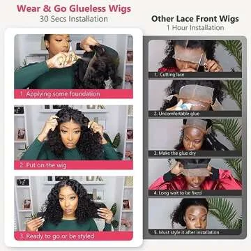 Smilegirl Glueless Curly Bob Wigs Human Hair Pre Plucked Pre Cut 5x5 HD Lace Closure Human Hair Wigs for Black Women Deep Wave Lace Front Wigs Wear and Go Glueless Wig Precut Lace