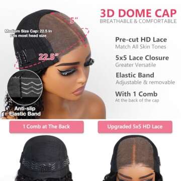 Smilegirl Glueless Curly Bob Wigs Human Hair Pre Plucked Pre Cut 5x5 HD Lace Closure Human Hair Wigs for Black Women Deep Wave Lace Front Wigs Wear and Go Glueless Wig Precut Lace