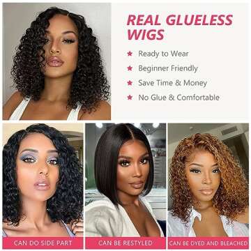 Smilegirl Glueless Curly Bob Wigs Human Hair Pre Plucked Pre Cut 5x5 HD Lace Closure Human Hair Wigs for Black Women Deep Wave Lace Front Wigs Wear and Go Glueless Wig Precut Lace