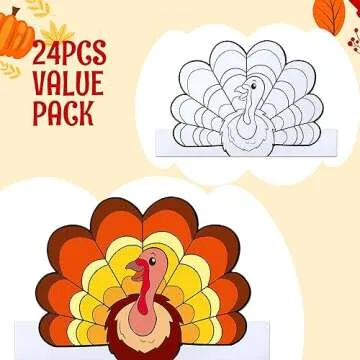 JOYIN 24 Pcs Thanksgiving Coloring Headbands, Thanksgiving Color Your Own Turkey Crowns Kids Craft S...