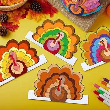 JOYIN 24 Pcs Thanksgiving Coloring Headbands, Thanksgiving Color Your Own Turkey Crowns Kids Craft Set for Thanksgiving Kids School Activities Class Events Thanksgiving Party Decoration Supplies