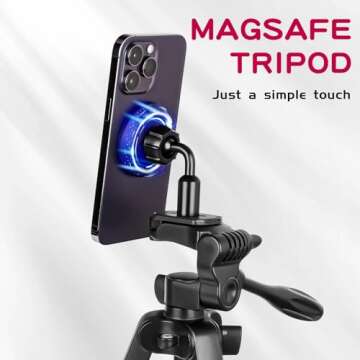 PHOPIK Magnetic Phone Tripod 55Inches, Video Tripod with 360 Panorama and 1/4” Mounting Screw for ...