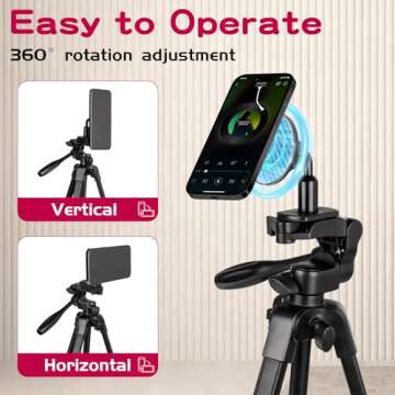 PHOPIK Magnetic Phone Tripod 55Inches, Video Tripod with 360 Panorama and 1/4” Mounting Screw for Mirrorless/Gopro/DSLR Camera, Phone Holder for Smartphone, Max Load 6.6 Lbs, Carry Bag Inclued