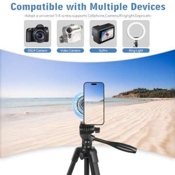 PHOPIK Magnetic Phone Tripod 55Inches, Video Tripod with 360 Panorama and 1/4” Mounting Screw for Mirrorless/Gopro/DSLR Camera, Phone Holder for Smartphone, Max Load 6.6 Lbs, Carry Bag Inclued