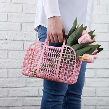 BABANA Jelly Bags - (Set) Small and Large Mother Daughter Jelly Totes | Reusable Gift Basket, Beach Bags - (Small, Large) - Pale Pink