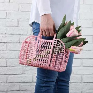 BABANA Jelly Bags - (Set) Small and Large Mother Daughter Jelly Totes | Reusable Gift Basket, Beach Bags - (Small, Large) - Pale Pink