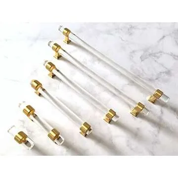 6 Inch C-C Lucite Handles Brushed Gold Brass Acrylic Cabinet Handle Knob Drawer Pull Kitchen Hardware Clear 152 mm