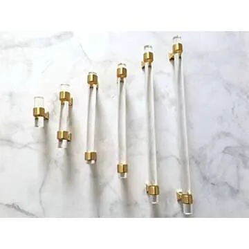 6 Inch C-C Lucite Handles Brushed Gold Brass Acrylic Cabinet Handle Knob Drawer Pull Kitchen Hardware Clear 152 mm