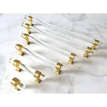 6 Inch C-C Lucite Handles Brushed Gold Brass Acrylic Cabinet Handle Knob Drawer Pull Kitchen Hardware Clear 152 mm