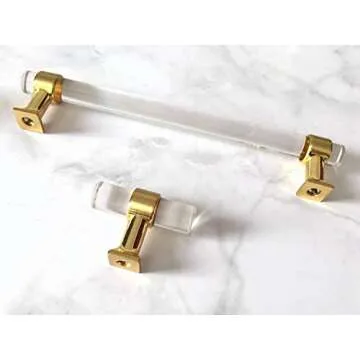 6 Inch C-C Lucite Handles Brushed Gold Brass Acrylic Cabinet Handle Knob Drawer Pull Kitchen Hardware Clear 152 mm