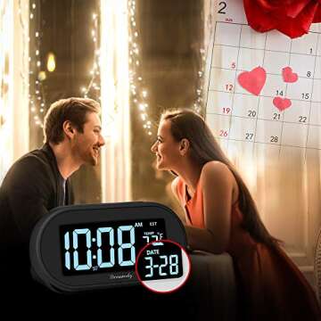 DreamSky Alarm Clocks for Bedrooms, Auto Set Digital Desk Clock for Bedside Nightstand, Electric Clock with Dimmable Brightness Dimmer, Auto DST, USB Port, Date, Temperature, Snooze
