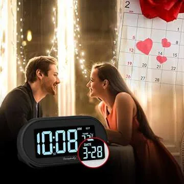 DreamSky Alarm Clocks for Bedrooms, Auto Set Digital Desk Clock for Bedside Nightstand, Electric Clock with Dimmable Brightness Dimmer, Auto DST, USB Port, Date, Temperature, Snooze