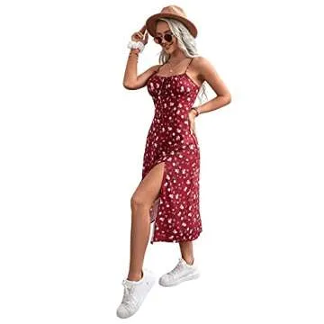 Floerns Floral Print Self Tie Midi Dress for Women