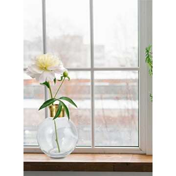 Serene Spaces Living Small Ball Vase with Gold Rim, Elegant Flower Vase for Wedding Reception, Mini Flower Vases for Home Decor, Vintage Bottle Style Vase, Measures 7" Tall and 5" Diameter