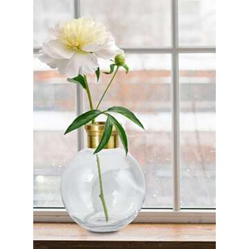 Serene Spaces Living Small Ball Vase with Gold Rim, Elegant Flower Vase for Wedding Reception, Mini Flower Vases for Home Decor, Vintage Bottle Style Vase, Measures 7" Tall and 5" Diameter