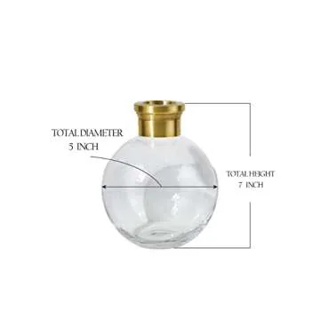 Serene Spaces Living Small Ball Vase with Gold Rim, Elegant Flower Vase for Wedding Reception, Mini Flower Vases for Home Decor, Vintage Bottle Style Vase, Measures 7" Tall and 5" Diameter