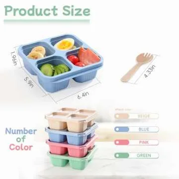 DIMBRAH Snack Containers, 4 Compartment Lunch Box Set for Healthy Eating