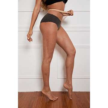 LUCKELF Sexy High Waist Tights Sparkle Rhinestone Fishnets Party Rhinestone Mesh Stockings (Free Siz...