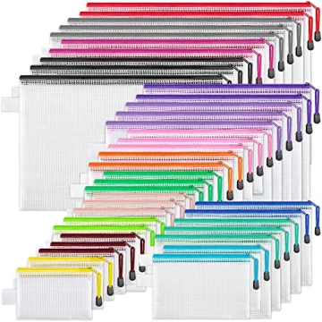 JARLINK 40pcs Mesh Zipper Pouch, 8 Sizes Waterproof Zipper Bags for Board Games Storage, 16 Colors O...