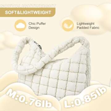 Quilted Puffer Tote Bag for Women,Large Puffy Crossbody Shoulder Bag Lightweight Nylon Hobo Bag with Zipper,Purse Puffy Quilted Carryall Bag Soft Oversized Padding Handbag for Daily Travel(Beige)