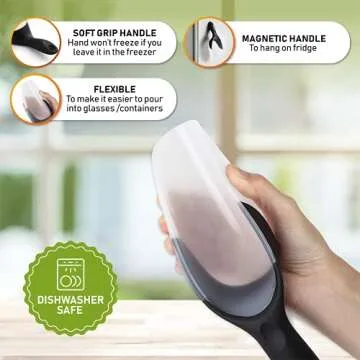 Spring Chef Magnetic Ice Scoop for Freezer - BPA-Free Flexi-Plastic Popcorn Scoop with Soft Grip Handle - Dishwasher Safe Ice Scooper - Kitchen Food Scooper for Flour, Grains, Candy, Pet Food - Black