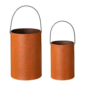 Glitzhome 2 Pcs Farmhouse Fall Lanterns Thanksgiving Metal Candle Lanterns Buckets for Home Indoor Outdoor Decorations Thankful Fall Cutout Pumpkin Lanterns, Hanging or Stand Tabletop or Porch Decor