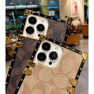 Grehge e Luxury iPhone 13 Pro Max Case for Girls Women, Cute Aesthetic Classic Pattern Leather Back Garden Sculpture Outdoor Decoration
