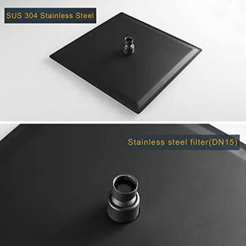 BESy 12 Inch Rain Shower Head, 12" Square Rainfall & High Pressure Stainless Steel Bath Showerhead, 1/16" Ultra Thin, Waterfall Full Body Coverage with Silicone Nozzle, Matte Black Finish