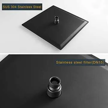 BESy 12 Inch Rain Shower Head, 12" Square Rainfall & High Pressure Stainless Steel Bath Showerhead, 1/16" Ultra Thin, Waterfall Full Body Coverage with Silicone Nozzle, Matte Black Finish