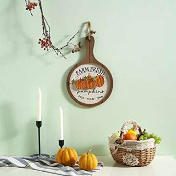 HOMirable Fall Decorations for Home Thanksgiving Pumpkin Décor Farmhouse Wooden Wall Sign Vintage M...