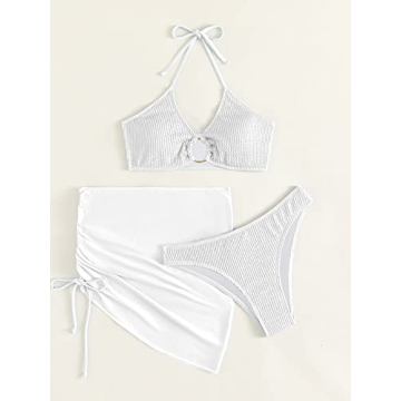 Stylish MakeMeChic Women's Halter Bikini Set with Cover Up