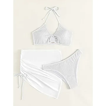 Stylish MakeMeChic Women's Halter Bikini Set with Cover Up