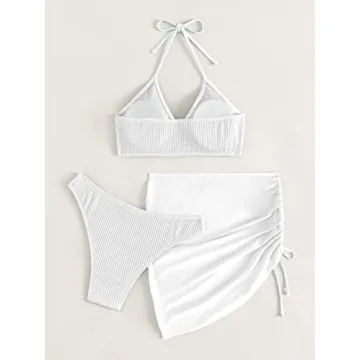 Stylish MakeMeChic Women's Halter Bikini Set with Cover Up