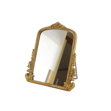 Elegant Vintage Vanity Makeup Desk Mirror - Antique Gold, 11.8" x 9.6"