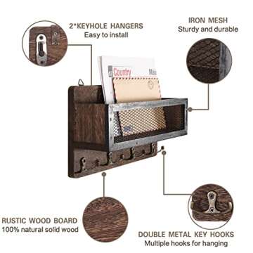 Rustic Wall Key Holder with Shelf and Hooks by ADIIL