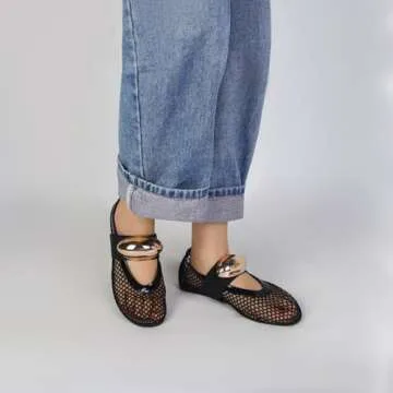DOEYG Women's Black Mesh Ballet Flats - Stylish Comfort