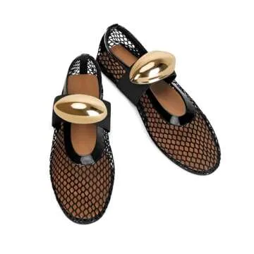 DOEYG Women's Black Mesh Ballet Flats - Stylish Comfort
