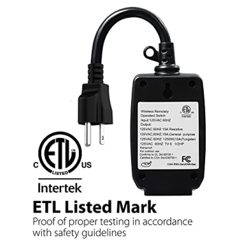 Fosmon WavePoint Wireless Remote Control Outdoor Electrical Outlet Switch Weatherproof Heavy Duty 3-Prong Plug-in ETL Listed (Battery Included) 1 Pack