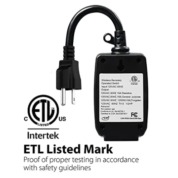 Fosmon WavePoint Wireless Remote Control Outdoor Electrical Outlet Switch Weatherproof Heavy Duty 3-Prong Plug-in ETL Listed (Battery Included) 1 Pack